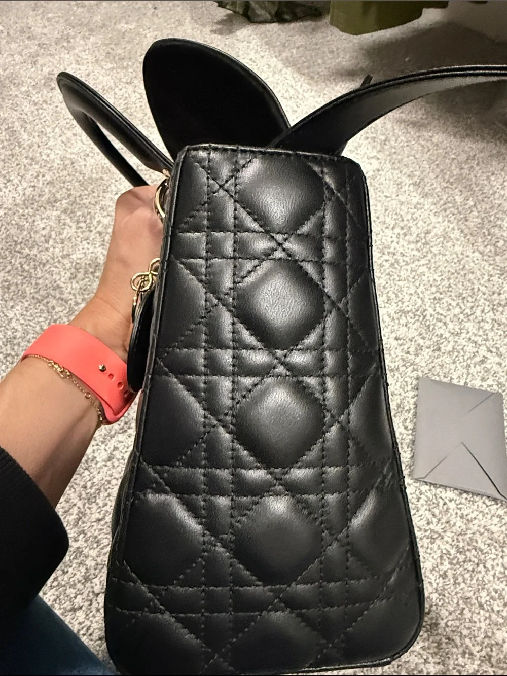 Dior Black Quilted Leather Top-Handle Bag with Gold Hardware and matching wallet